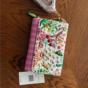 Betsey Johnson Floral Embellished Pink Gingham Wristlet Wallet